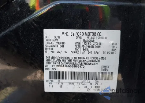 2016 Ford Edge Sel из США, поврежденный, VIN 2FMPK4J98GBB86470